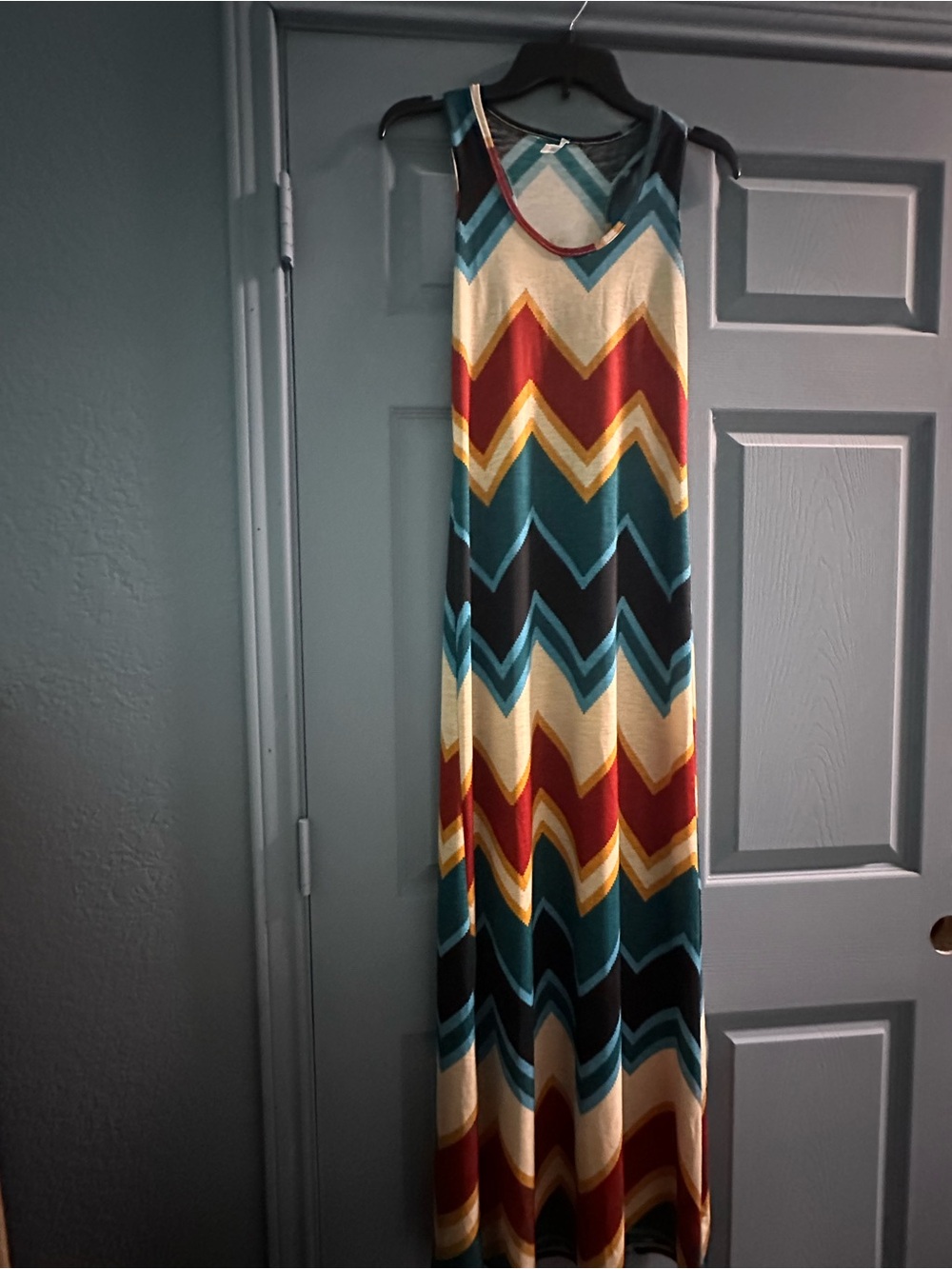 Rachel Kate Chevron Maxi Skirt in Teal, Rust, Navy & Cream